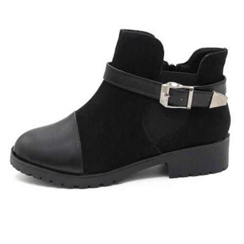 Women's Ankle Boots - Warm Female Fashion Belt Buckle Low Heel Boots (3U38)(3U107)(3U42)