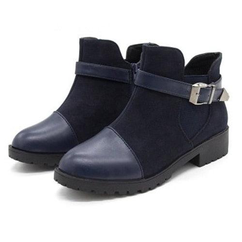 Women's Ankle Boots - Warm Female Fashion Belt Buckle Low Heel Boots (3U38)(3U107)(3U42)
