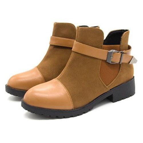 Women's Ankle Boots - Warm Female Fashion Belt Buckle Low Heel Boots (3U38)(3U107)(3U42)