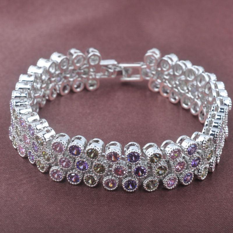 Gorgeous Women's Birthstone Jewelry Set - Multicolor Zirconia Silver Color (3JW)(4JW)(F81)