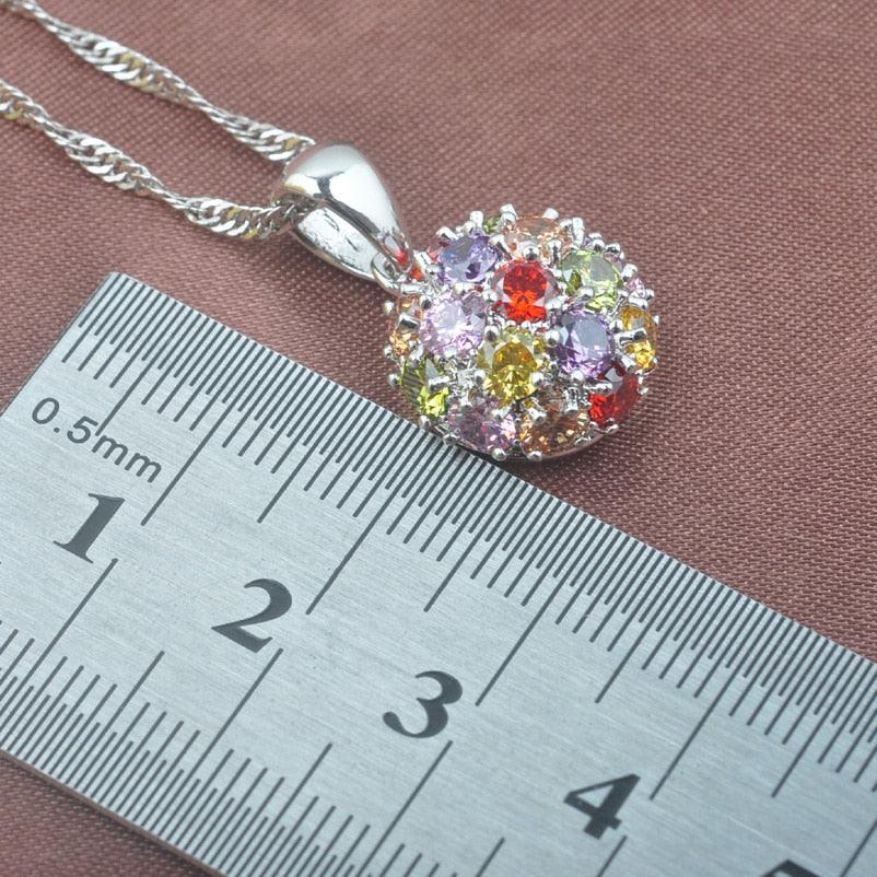 Gorgeous Women's Birthstone Jewelry Set - Multicolor Zirconia Silver Color (3JW)(4JW)(F81)
