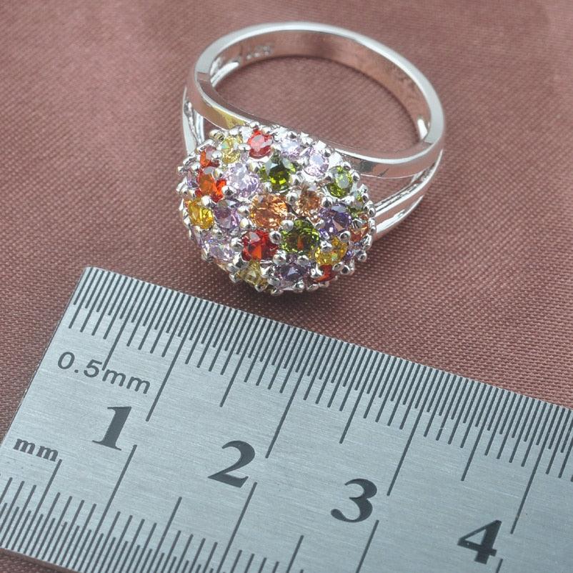 Gorgeous Women's Birthstone Jewelry Set - Multicolor Zirconia Silver Color (3JW)(4JW)(F81)