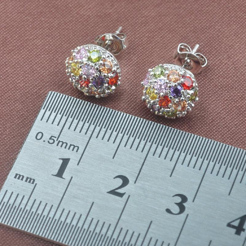 Gorgeous Women's Birthstone Jewelry Set - Multicolor Zirconia Silver Color (3JW)(4JW)(F81)