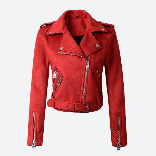 Women's Faux PU Leather Suede Short Jacket - Zipper Women Motorcycle Coat - Fashion Biker Jackets (D23)(TB8B)