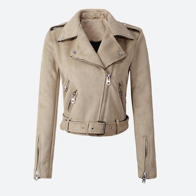 Women's Faux PU Leather Suede Short Jacket - Zipper Women Motorcycle Coat - Fashion Biker Jackets (D23)(TB8B)
