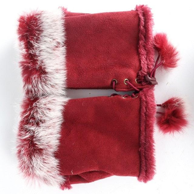 Women's Faux Rabbit Fur Hand Wrist Warmer Half Finger Gloves - Winter Glove - 13 Colors (3U87)