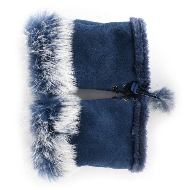 Women's Faux Rabbit Fur Hand Wrist Warmer Half Finger Gloves - Winter Glove - 13 Colors (3U87)