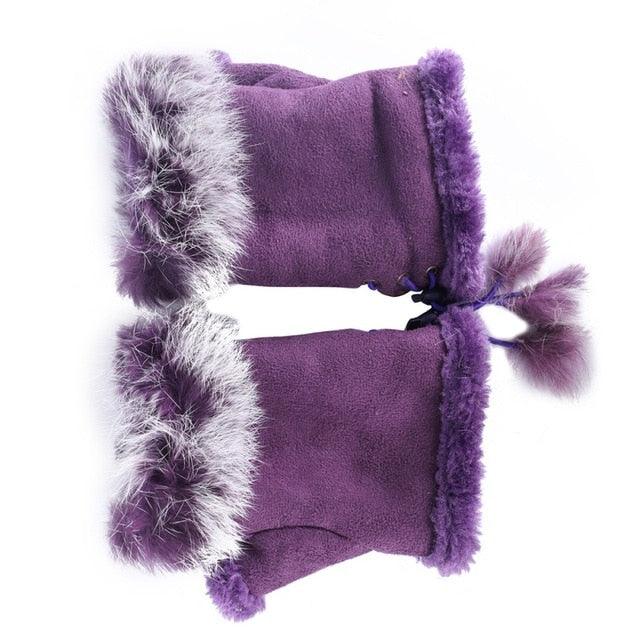 Women's Faux Rabbit Fur Hand Wrist Warmer Half Finger Gloves - Winter Glove - 13 Colors (3U87)