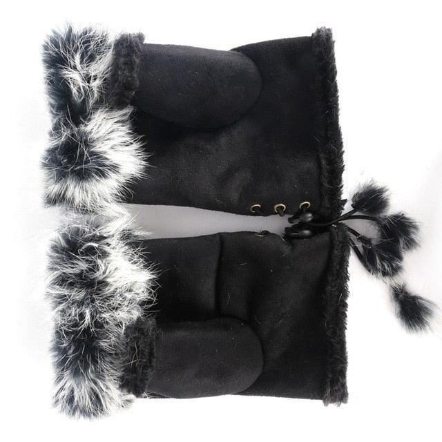 Women's Faux Rabbit Fur Hand Wrist Warmer Half Finger Gloves - Winter Glove - 13 Colors (3U87)