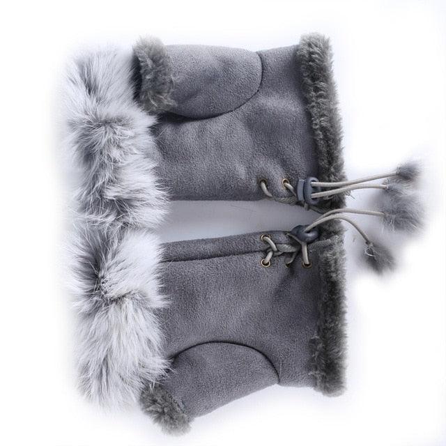 Women's Faux Rabbit Fur Hand Wrist Warmer Half Finger Gloves - Winter Glove - 13 Colors (3U87)