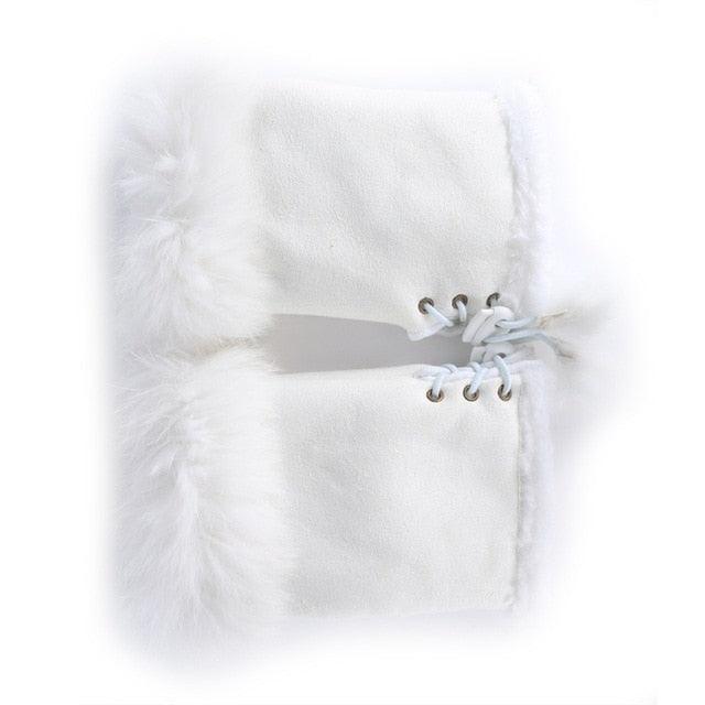 Women's Faux Rabbit Fur Hand Wrist Warmer Half Finger Gloves - Winter Glove - 13 Colors (3U87)