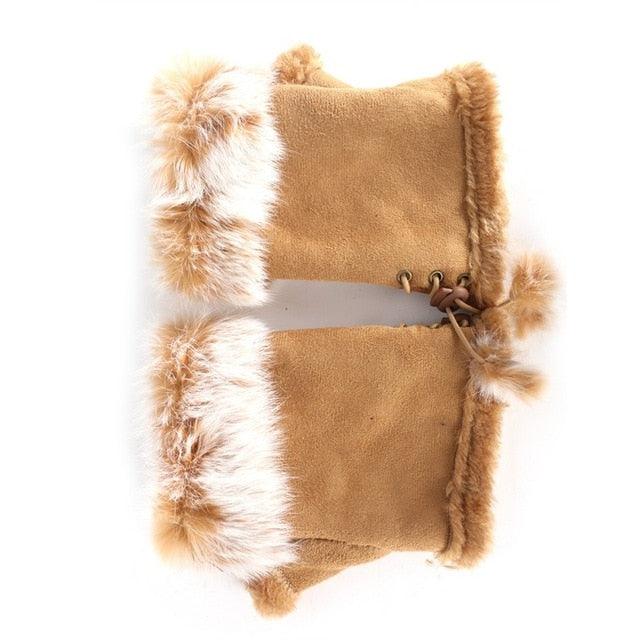 Women's Faux Rabbit Fur Hand Wrist Warmer Half Finger Gloves - Winter Glove - 13 Colors (3U87)