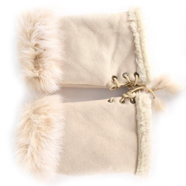 Women's Faux Rabbit Fur Hand Wrist Warmer Half Finger Gloves - Winter Glove - 13 Colors (3U87)