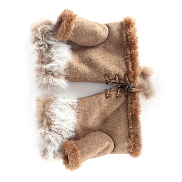 Women's Faux Rabbit Fur Hand Wrist Warmer Half Finger Gloves - Winter Glove - 13 Colors (3U87)