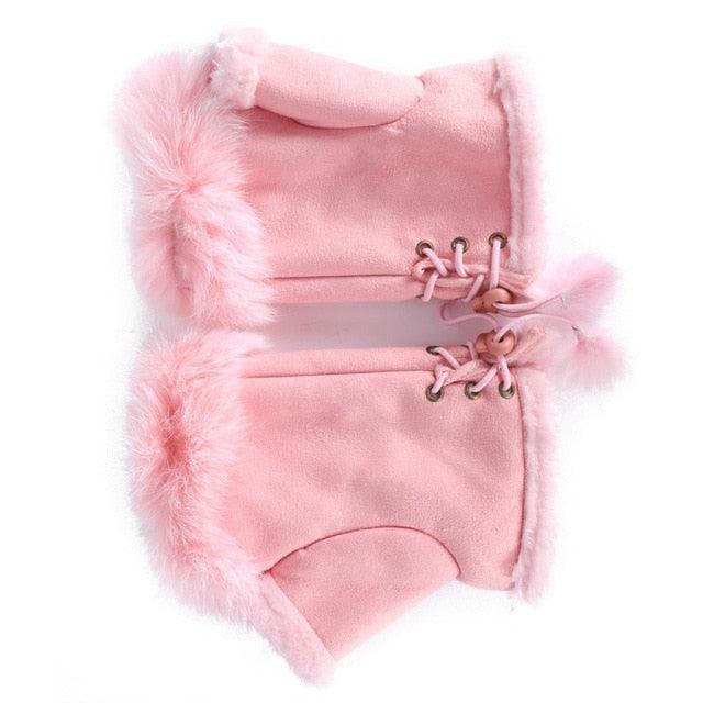 Women's Faux Rabbit Fur Hand Wrist Warmer Half Finger Gloves - Winter Glove - 13 Colors (3U87)