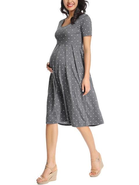 Women's Floral Short Sleeve Loose Maternity Dresses - Summer Casual Soft Waist Pleated Print Knee Length Dress (5Z1)(2Z1)(7Z1)(Z7)(Z9)