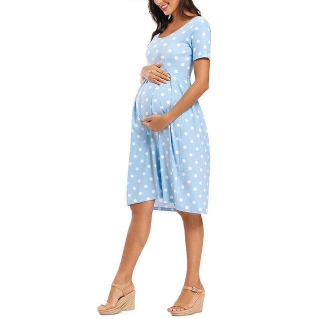 Women's Floral Short Sleeve Loose Maternity Dresses - Summer Casual Soft Waist Pleated Print Knee Length Dress (5Z1)(2Z1)(7Z1)(Z7)(Z9)