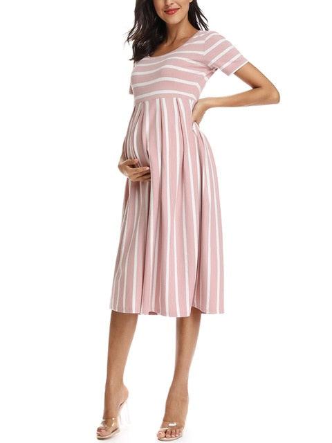 Women's Floral Short Sleeve Loose Maternity Dresses - Summer Casual Soft Waist Pleated Print Knee Length Dress (5Z1)(2Z1)(7Z1)(Z7)(Z9)