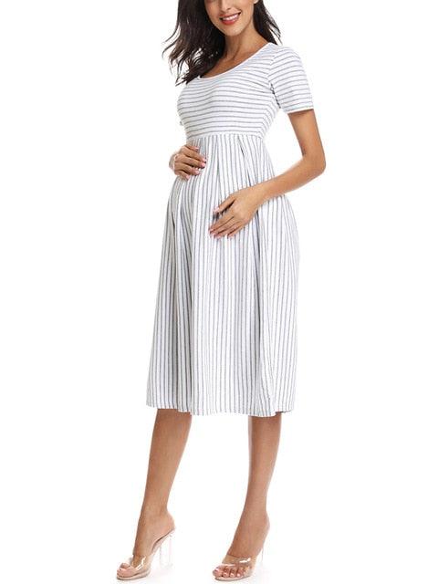 Women's Floral Short Sleeve Loose Maternity Dresses - Summer Casual Soft Waist Pleated Print Knee Length Dress (5Z1)(2Z1)(7Z1)(Z7)(Z9)