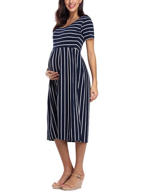 Women's Floral Short Sleeve Loose Maternity Dresses - Summer Casual Soft Waist Pleated Print Knee Length Dress (5Z1)(2Z1)(7Z1)(Z7)(Z9)