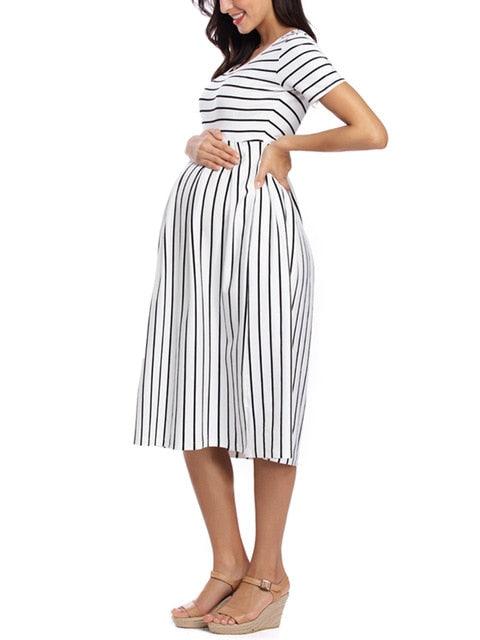 Women's Floral Short Sleeve Loose Maternity Dresses - Summer Casual Soft Waist Pleated Print Knee Length Dress (5Z1)(2Z1)(7Z1)(Z7)(Z9)