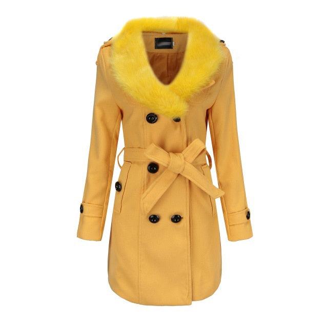 Gorgeous Women's Winter Jackets - Casual Plus Size Outwears - Slim Faux Fur Wool Jacket - Double Breasted Solid White Coat (D20)(TB8B)(TB8A)(TP3)