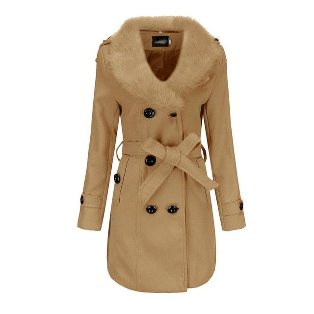 Gorgeous Women's Winter Jackets - Casual Plus Size Outwears - Slim Faux Fur Wool Jacket - Double Breasted Solid White Coat (D20)(TB8B)(TB8A)(TP3)