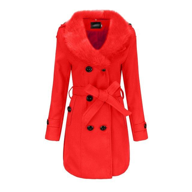 Gorgeous Women's Winter Jackets - Casual Plus Size Outwears - Slim Faux Fur Wool Jacket - Double Breasted Solid White Coat (D20)(TB8B)(TB8A)(TP3)
