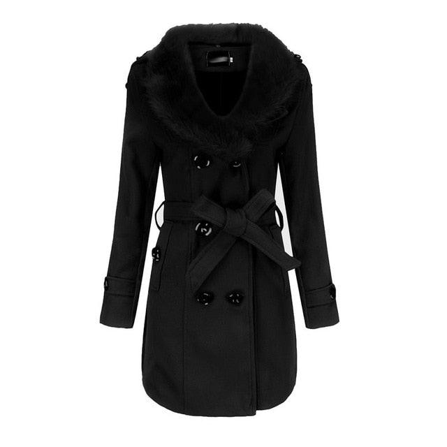 Gorgeous Women's Winter Jackets - Casual Plus Size Outwears - Slim Faux Fur Wool Jacket - Double Breasted Solid White Coat (D20)(TB8B)(TB8A)(TP3)