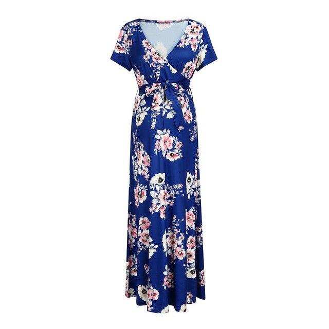 Women's Maternity Long Dress - Floral Printed V Neck Summer Pregnancy Dresses For Pregnant Women (Z7)(1Z1)(2Z1)(4Z1)(5Z1)(7Z1)