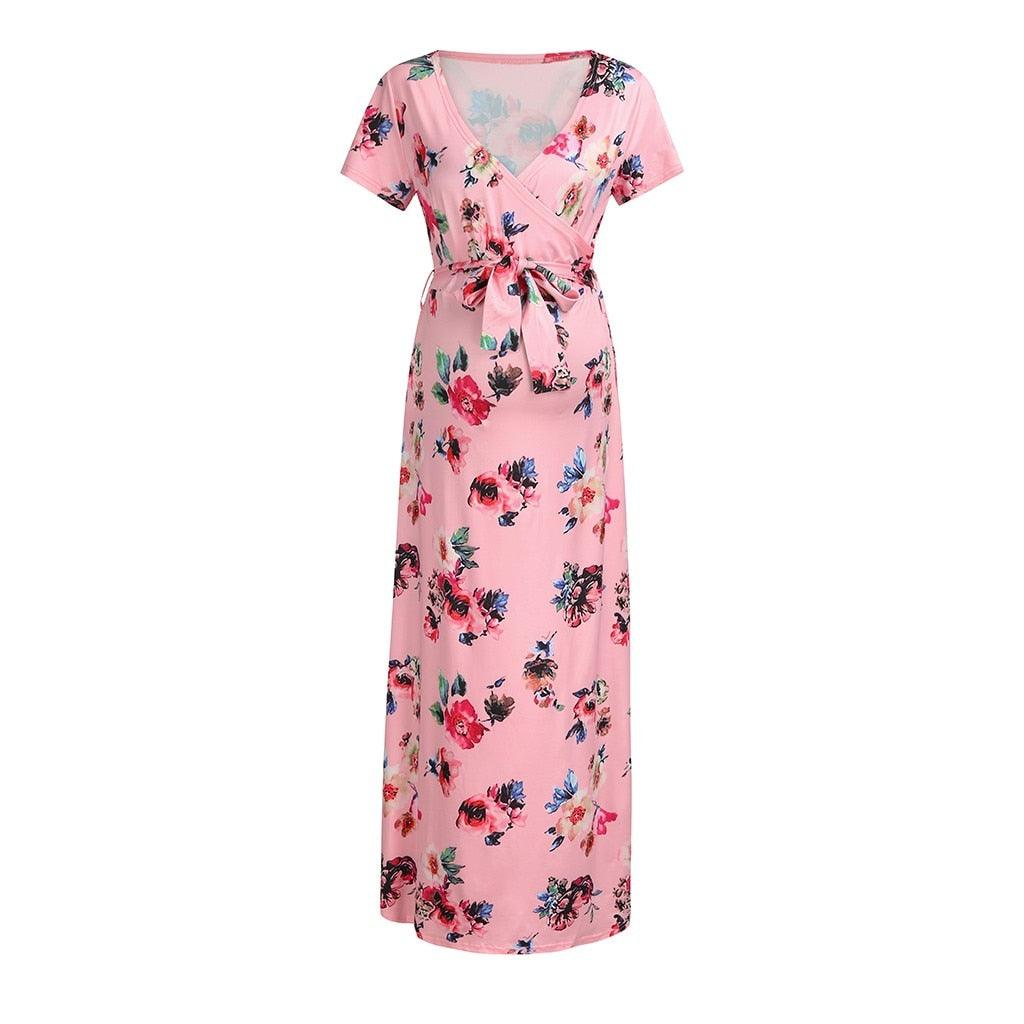 Women's Maternity Long Dress - Floral Printed V Neck Summer Pregnancy Dresses For Pregnant Women (Z7)(1Z1)(2Z1)(4Z1)(5Z1)(7Z1)