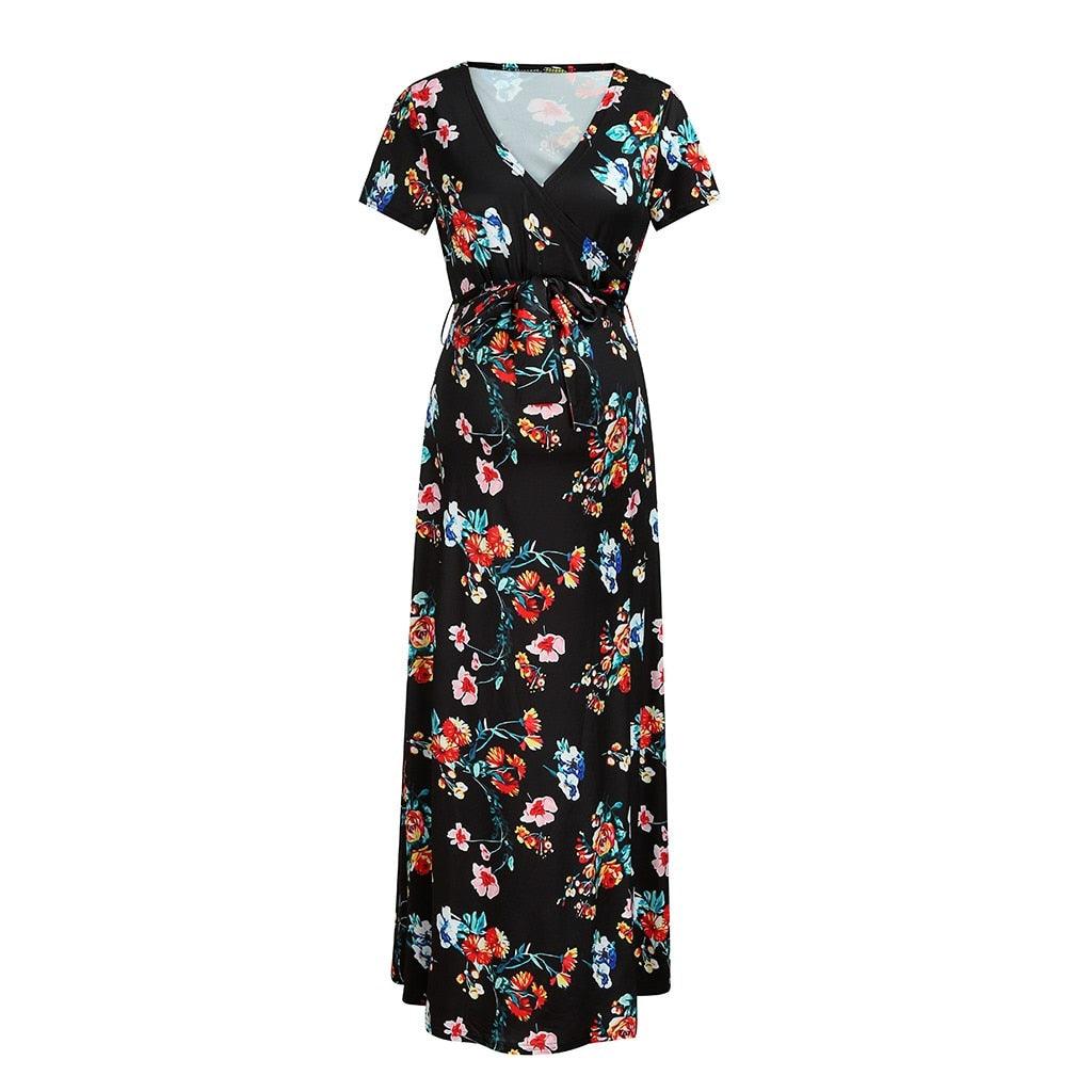 Women's Maternity Long Dress - Floral Printed V Neck Summer Pregnancy Dresses For Pregnant Women (Z7)(1Z1)(2Z1)(4Z1)(5Z1)(7Z1)