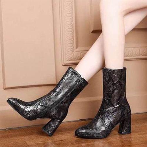 Women's Mid-Calf Boots - Snakeskin Pattern Boots - Ladies Pointed Toe (3U38)(3U107)(3U36)(3U42)