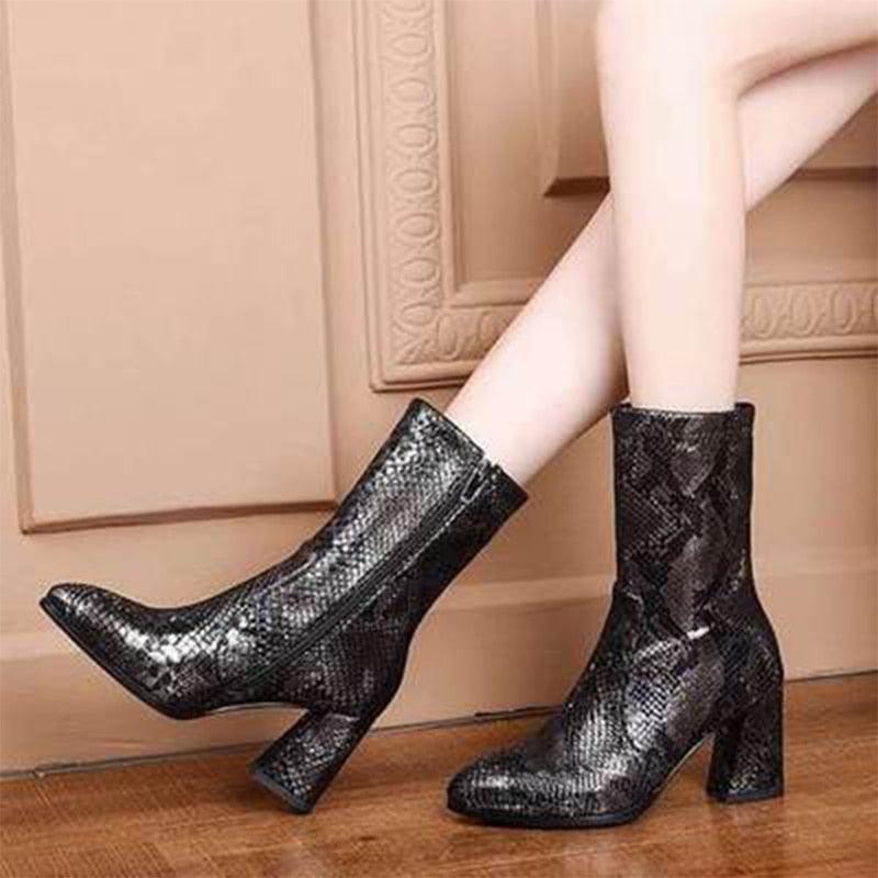 Women's Mid-Calf Boots - Snakeskin Pattern Boots - Ladies Pointed Toe (3U38)(3U107)(3U36)(3U42)