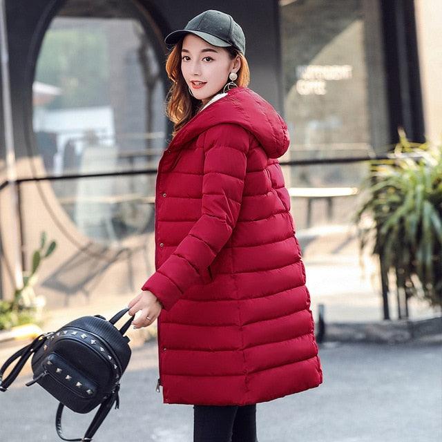 Beautiful Women's Parkas Medium Long Coat- Fashionable Solid Color Slim Hooded Winter Coat (TB8A)(TB8B)(F23)