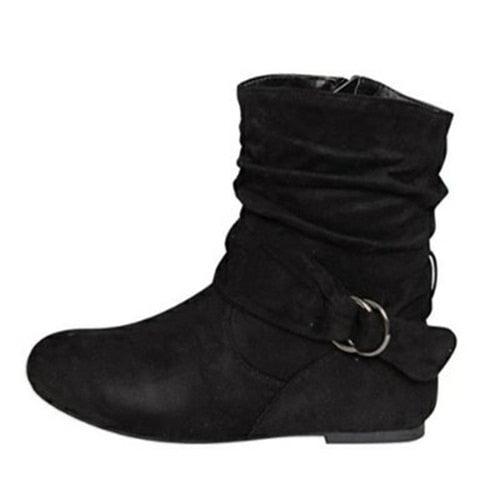 Women's Pleated Ankle Boots - Autumn Winter Ladies Soft Zip Short Boots (2U38)(2U107)(2U36)