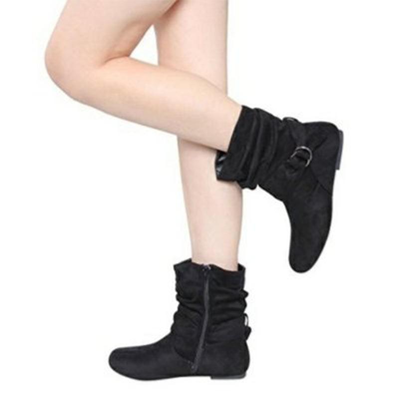 Women's Pleated Ankle Boots - Autumn Winter Ladies Soft Zip Short Boots (2U38)(2U107)(2U36)
