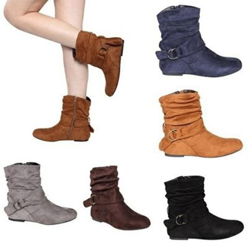 Women's Pleated Ankle Boots - Autumn Winter Ladies Soft Zip Short Boots (2U38)(2U107)(2U36)