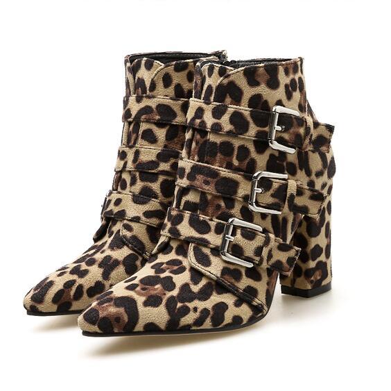 Women's Pointed Toe Thick Heel Ankle Boots (D38)D36)(BB1)(BB2)(WO4)(CD)