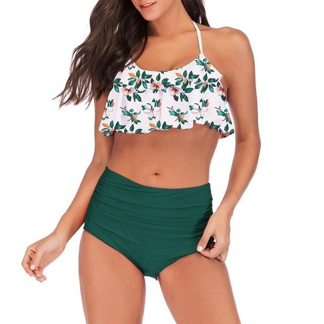 Women's Sexy Ruffled Flora Bikini Sets - High Waisted - Two Piece Swimsuit (1U26)