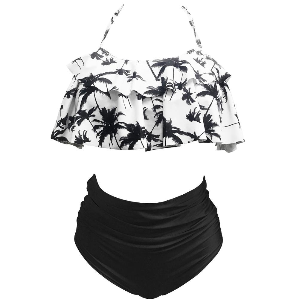 Women's Sexy Ruffled Flora Bikini Sets - High Waisted - Two Piece Swimsuit (1U26)