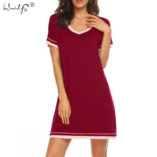 Cute Women’s Sexy V-neck Nightgown - Cotton Nightshirt Casual Sleepwear - Female Nightwear Sleep Shirt (ZP2)