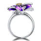 Women's Silver Color Beautiful Purple Enamel Violet Flower Ring - Wedding Party Cocktail Ring Jewelry (D81)(7JW)