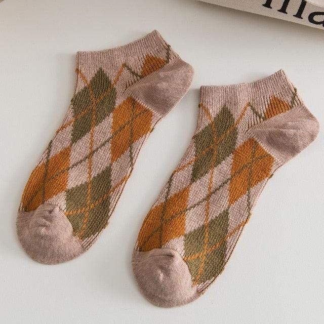 Trending Women's Socks - Happy Combed Cotton Casual Plaid Style Colorful Socks (2WH1)(3WH1)1