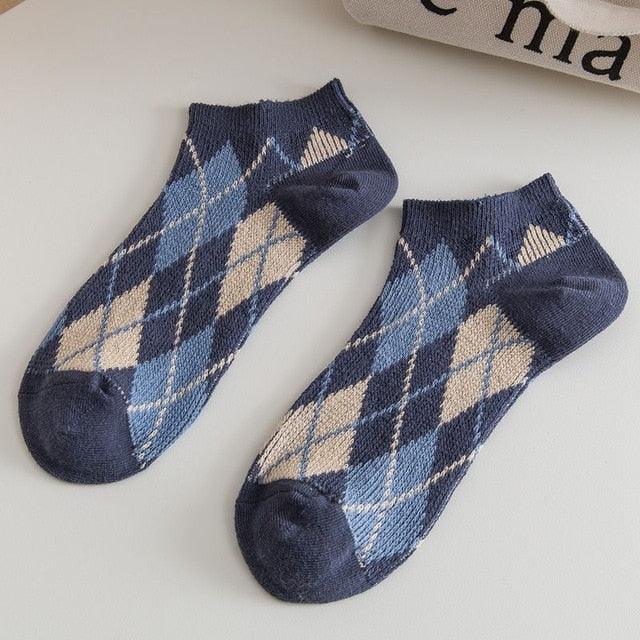 Trending Women's Socks - Happy Combed Cotton Casual Plaid Style Colorful Socks (2WH1)(3WH1)1