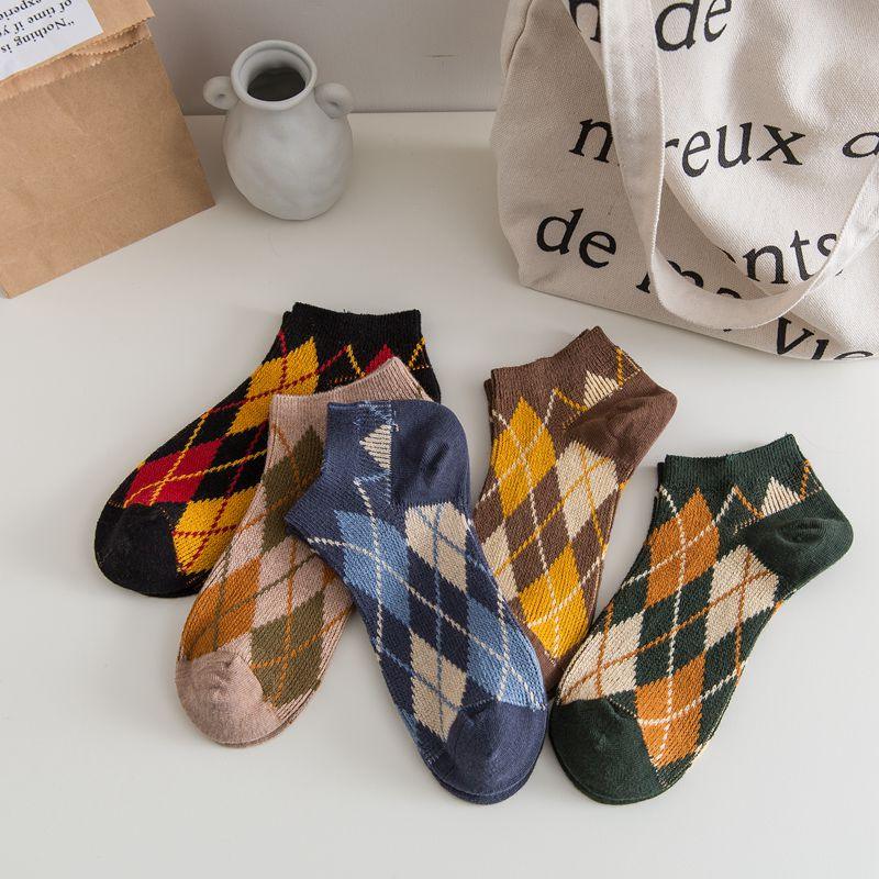 Trending Women's Socks - Happy Combed Cotton Casual Plaid Style Colorful Socks (2WH1)(3WH1)1