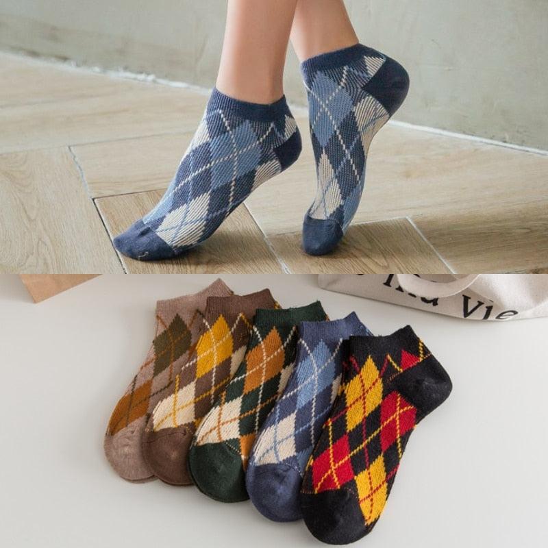 Trending Women's Socks - Happy Combed Cotton Casual Plaid Style Colorful Socks (2WH1)(3WH1)1