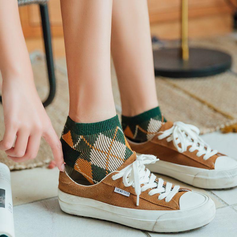 Trending Women's Socks - Happy Combed Cotton Casual Plaid Style Colorful Socks (2WH1)(3WH1)1