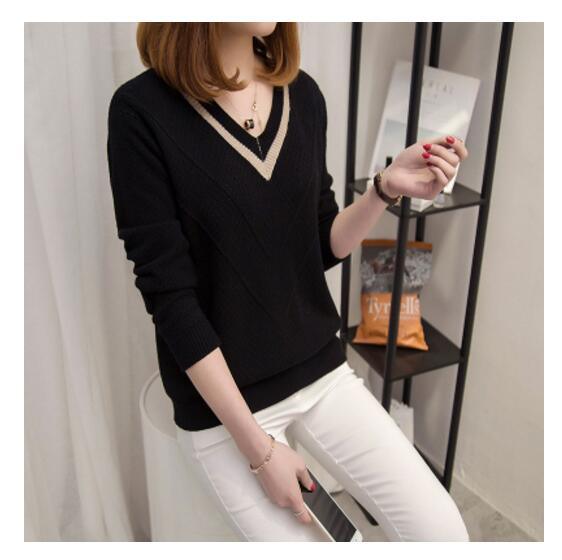 Chic Women's V-neck Sweater - Head Loose - New Fashion Long Sleeved Knit Women's Top (TB8C)(F23)