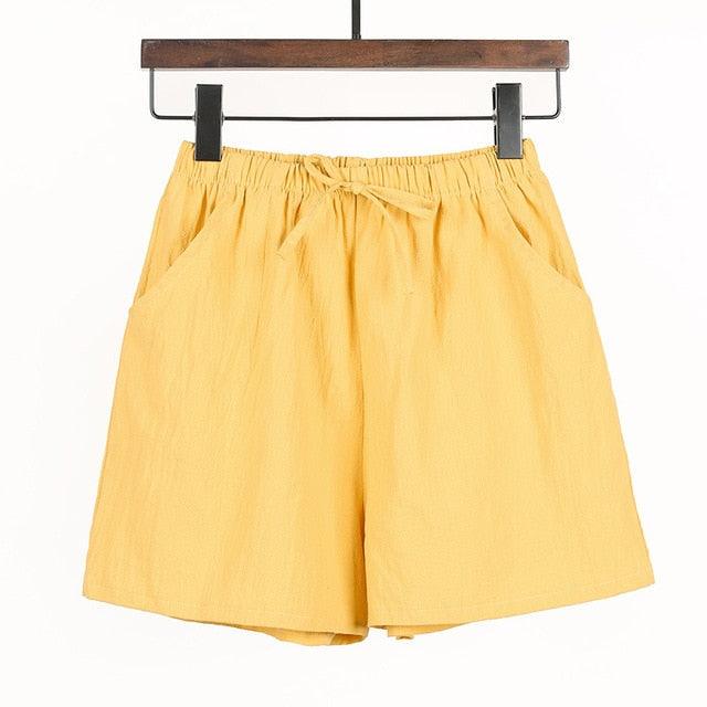 Gorgeous Women Shorts - Summer Casual Solid Cotton Linen Shorts - High Waist Loose Shorts (TBL2)(F32)